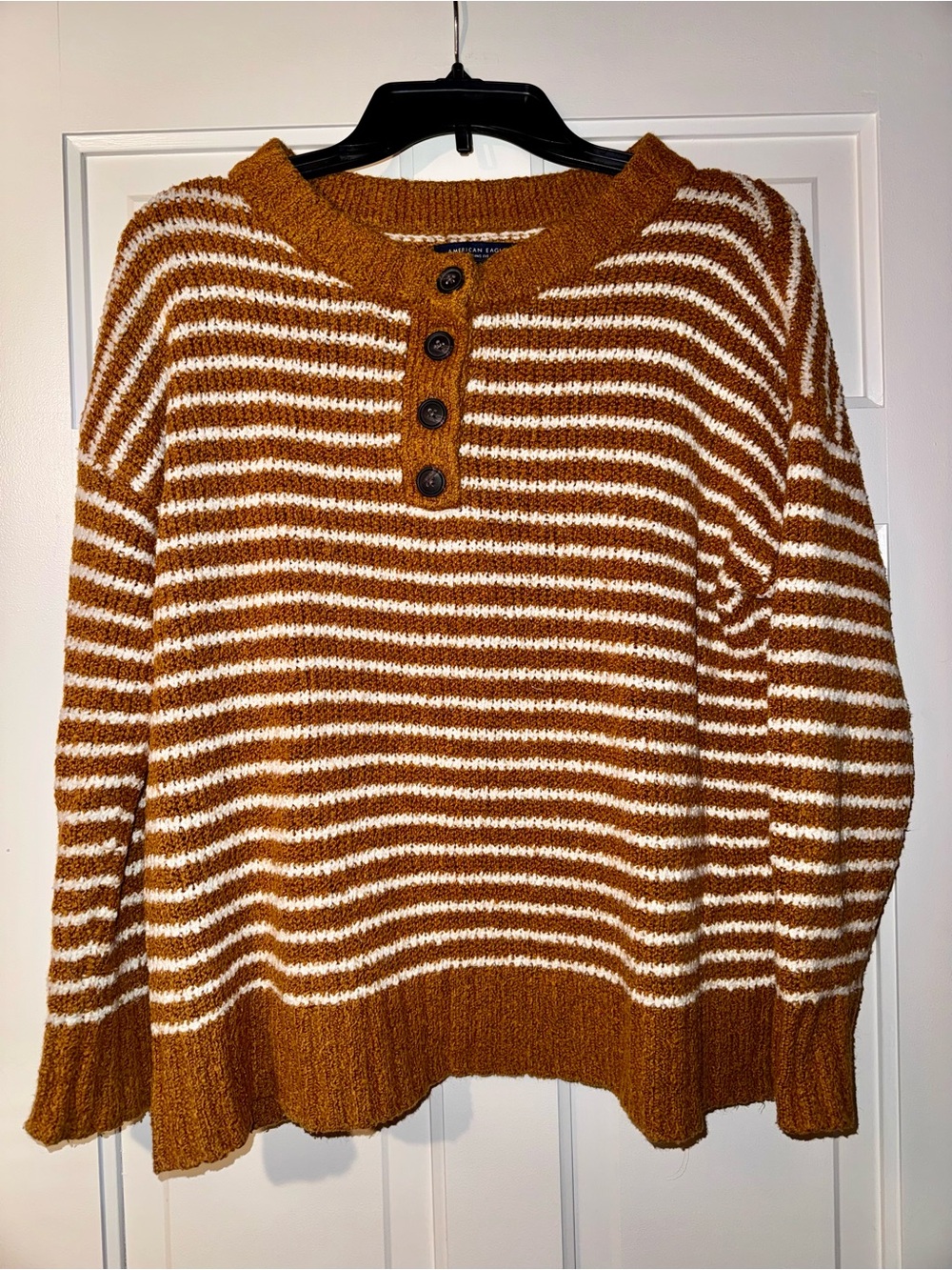 American Eagle Outfitters Rust Orange and White Striped Crew Sweater